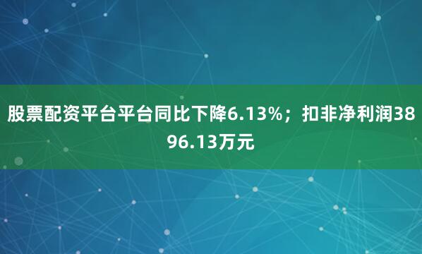 股票配资平台平台同比下降6.13%；扣非净利润3896.13万元